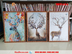 Tranh treo tường hiện đại 3D bộ 3 bức Hươu Tài Lộc 16017-a-b-c